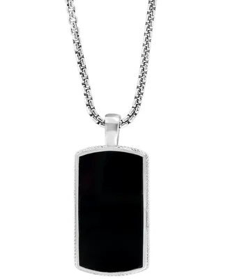 Effy Men's Black Agate Dog Tag 22" Pendant Necklace in Sterling Silver