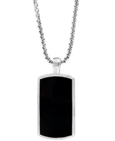 Effy Men's Black Agate Dog Tag 22" Pendant Necklace in Sterling Silver