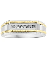 Effy Men's Diamond Rope-Accented Ring (1/8 ct. t.w.) in Sterling Silver & 18k Gold-Plate