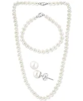 Effy 3-Pc. Set Cultured Freshwater Pearl (6-1/2 mm) Collar Necklace, Bracelet, & Stud Earrings.