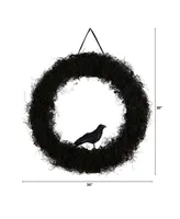 30" Halloween Black Raven Twig Wreath