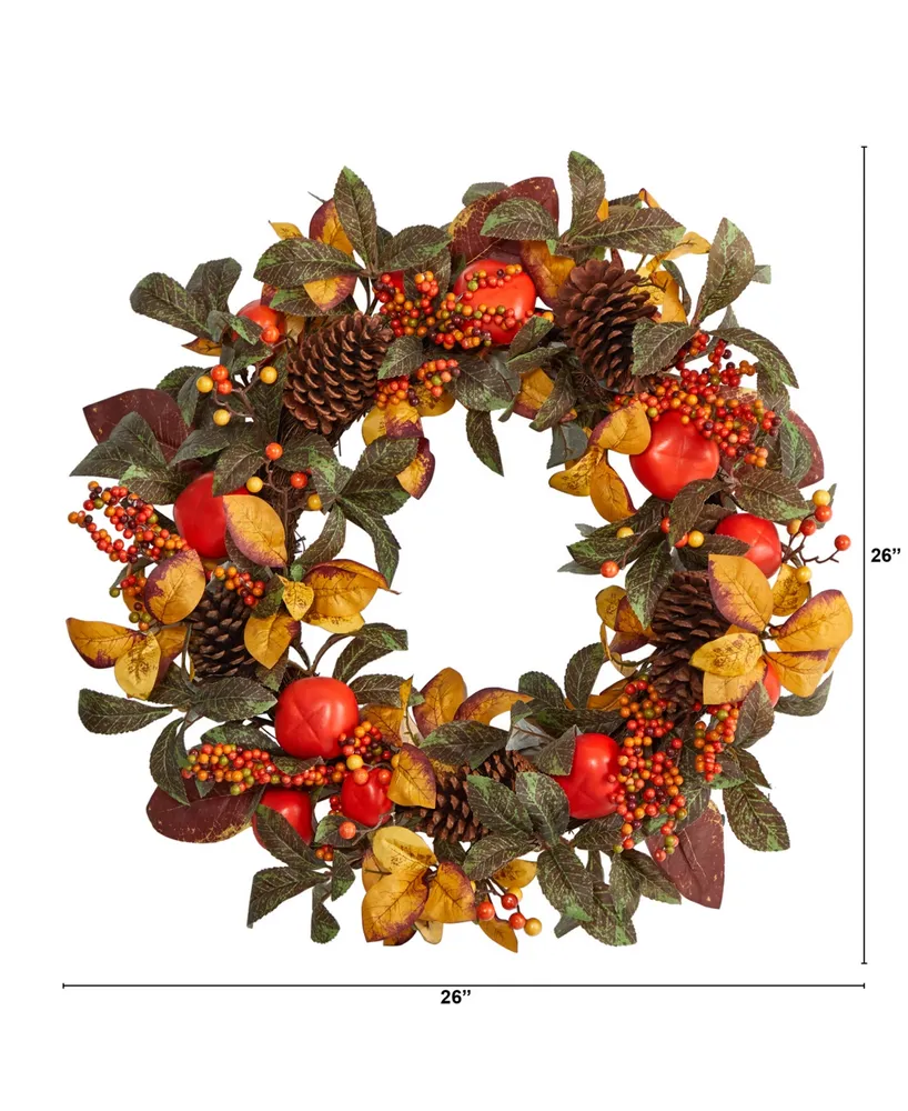 26" Autumn Persimmon and Pinecones Artificial Fall Wreath