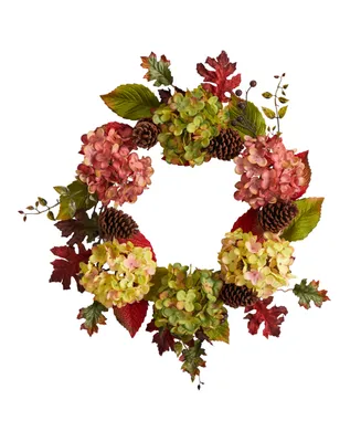 25" Autumn Hydrangea and Pinecones Fall Artificial Wreath