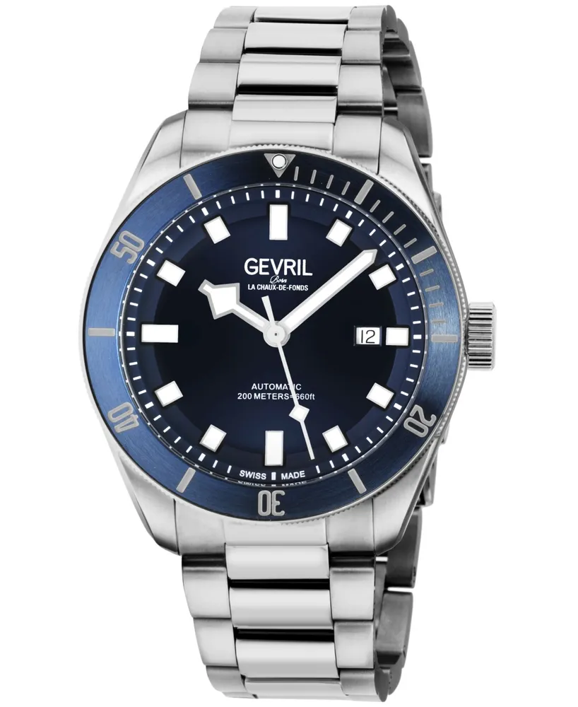 Gevril Men's Yorkville Silver-Tone Stainless Steel Swiss Automatic Bracelet Watch 43mm