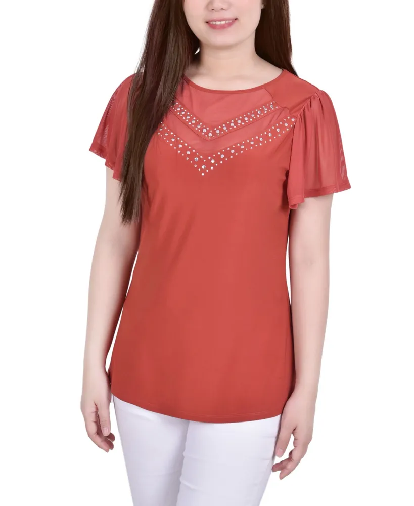 Women's Studded Top with Mesh Details
