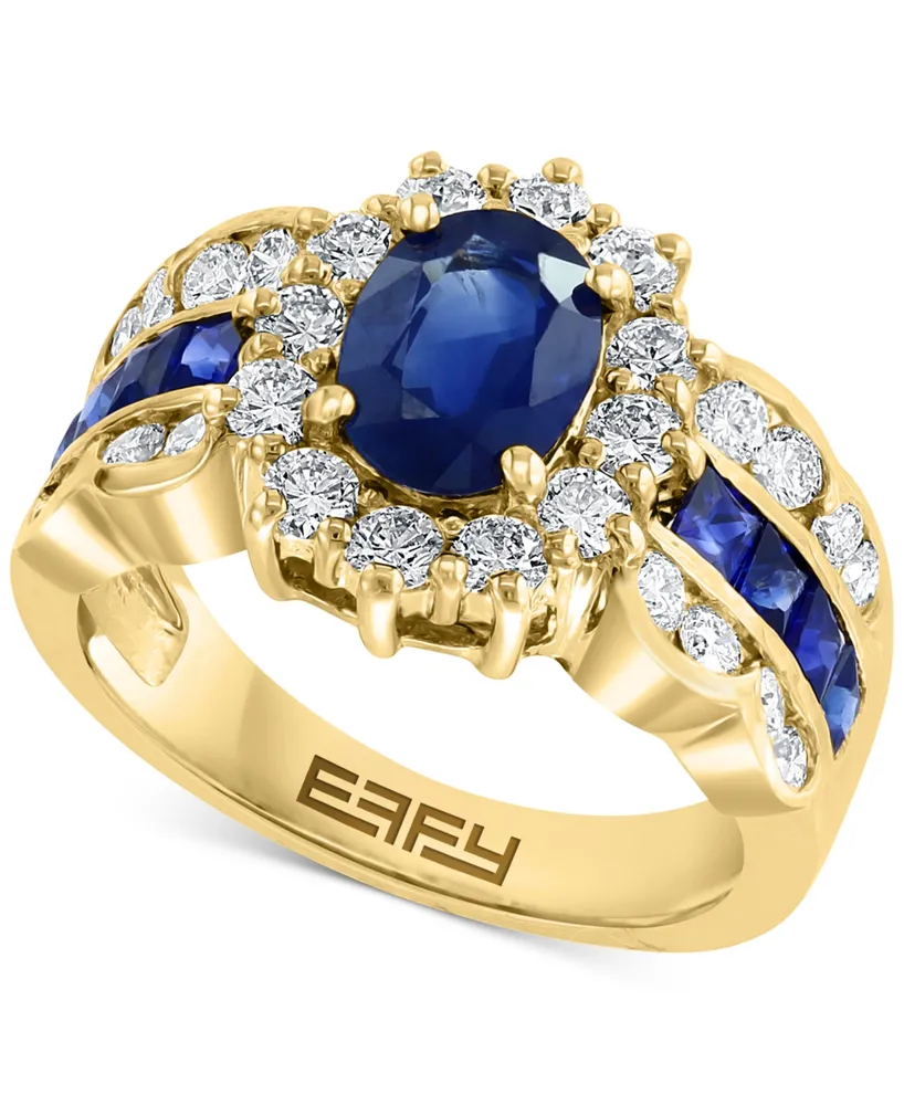 Effy Sapphire (2-1/4 ct. t.w.) & Diamond (1-1/10 ct. t.w.) Halo Statement Ring in 14k Gold