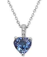 Effy Tanzanite (5/8 ct. t.w.) & Diamond Accent Heart 18" Pendant Necklace in Sterling Silver