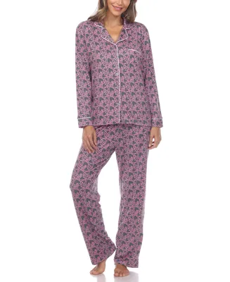 Women's 2 Piece Long Sleeve Heart Print Pajama Set