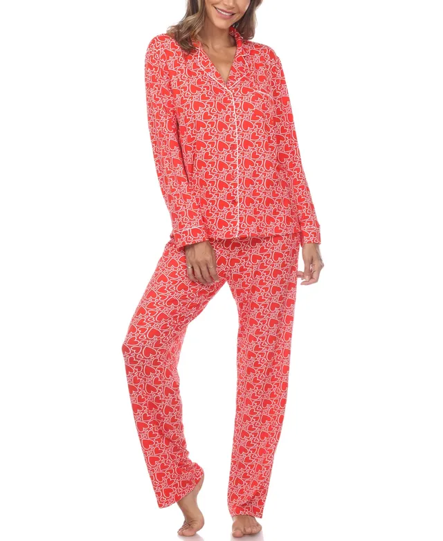 White Mark Women's 2 Piece Long Sleeve Heart Print Pajama Set - Macy's