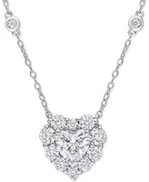 Lab-Grown Moissanite Heart Halo 18" Pendant Necklace (2 ct. t.w.) in Sterling Silver