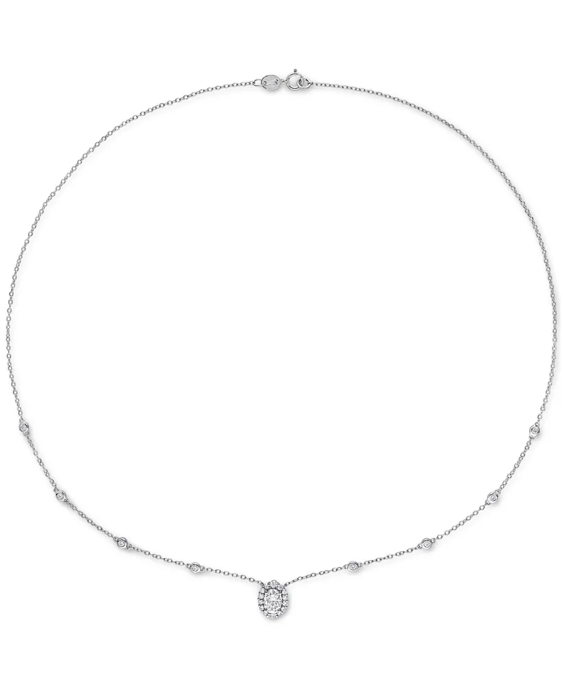 Lab-Grown Moissanite Oval Halo 18" Pendant Necklace (1-1/2 ct. t.w.) in Sterling Silver