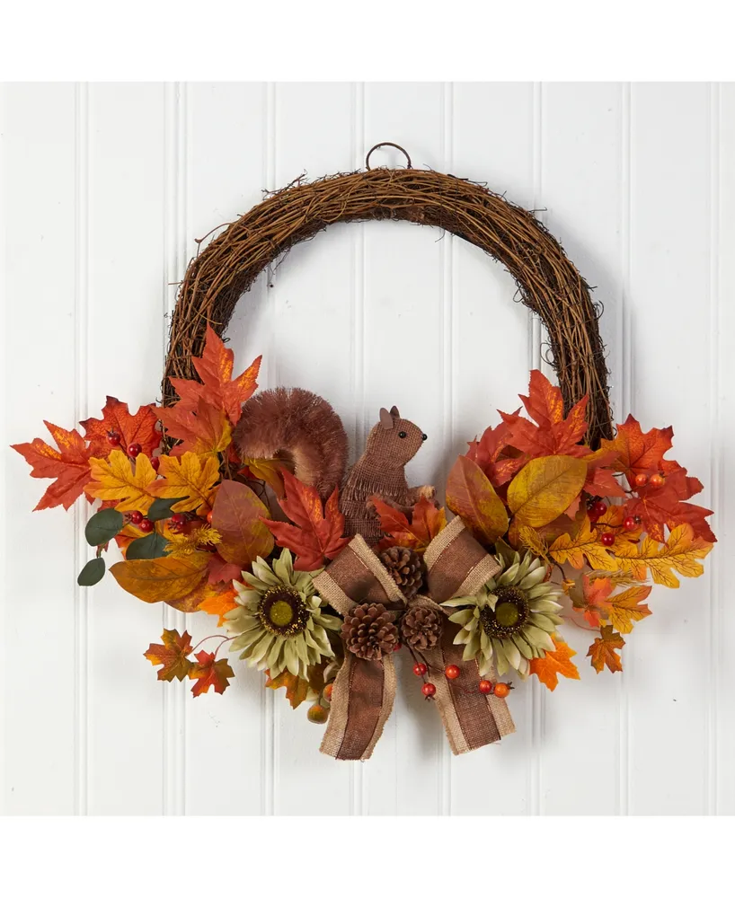 26" Fall Harvest Artificial Autumn Wreath with Twig Base and Bunny