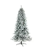 Flocked Livingston Fir Artificial Christmas Tree with Pine Cones and 500 Clear Warm Led Lights, 8'