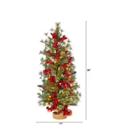 Berry and Pine Artificial Christmas Tree with 50 Warm Lights and Burlap Wrapped Base, 3'