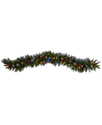 Snow Tipped Extra Wide Artificial Christmas Garland with Pinecones, Berries and 100 Led Lights, 6'