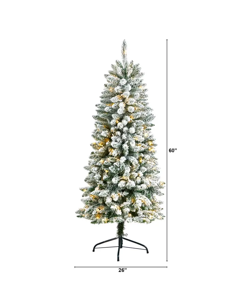 Slim Flocked Montreal Fir Artificial Christmas Tree with Warm Led Lights and Bendable Branches