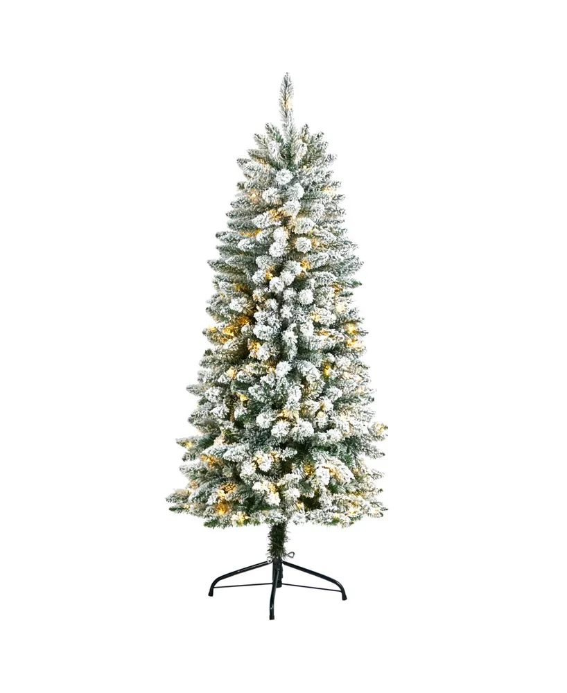 Slim Flocked Montreal Fir Artificial Christmas Tree with 150 Warm Led Lights and 491 Bendable Branches, 5'