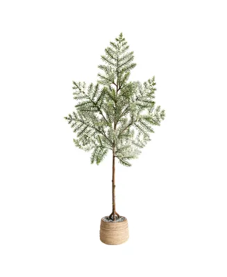 Frosted Pine Artificial Christmas Tree in Decorative Planter, 35"