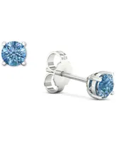 Forever Grown Diamonds Lab-Created Blue Diamond Solitaire Stud Earrings (1/2 ct. t.w.) in Sterling Silver