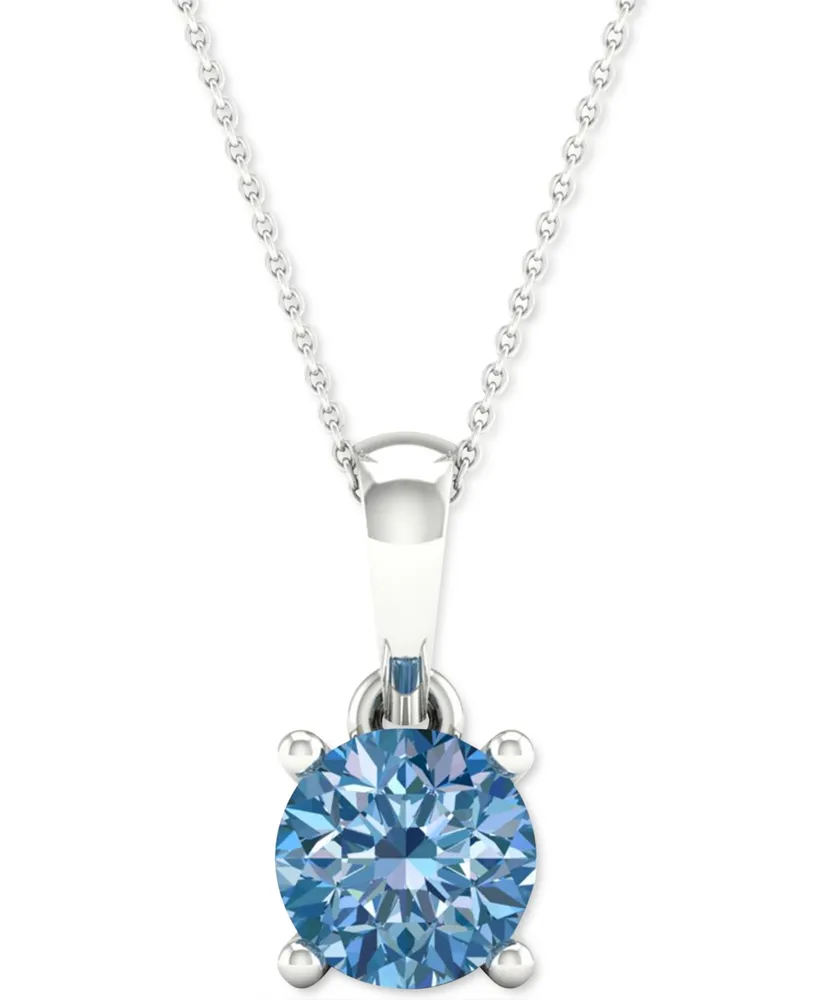 Forever Grown Diamonds Lab-Created Blue Diamond Solitaire 18" Pendant Necklace (1/3 ct. t.w.) in Sterling Silver