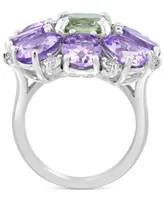 Effy Pink Amethyst (10-1/10 ct. t.w.) & Green Quartz (2-3/4 ct. t.w.) Flower Statement Ring Sterling Silver