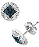 Blue Diamond (1/3 ct. t.w.) & White Diamond (1/6 ct. t.w.) Cluster Stud Earrings in Sterling Silver