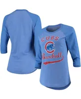 Women's Royal Chicago Cubs Team Baseball Three-Quarter Raglan Sleeve Tri-Blend T-shirt