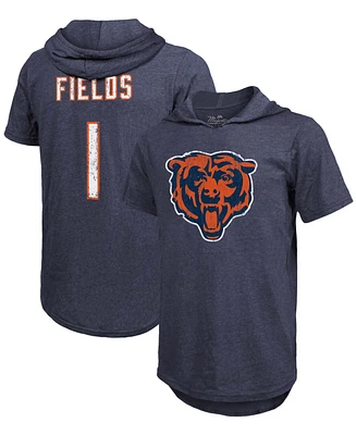 Men's Justin Fields Navy Chicago Bears Player Name Number Tri-Blend Short Sleeve Hoodie T-shirt