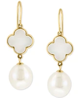 Effy Mother-of-Pearl & Freshwater Pearl (9-1/2mm) Drop Earrings in 14k Gold