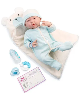 Jc Toys La Newborn Nursery 15.5" Baby Doll Bunting Bear Gift Set, 9 Pieces