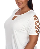 Plus Keyhole Neck Cutout Short Sleeve Top