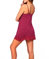 Women's Josie Modal Lingerie Chemise Trimmed Lace - Raspberry