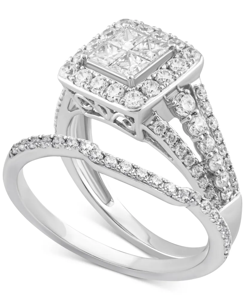 Diamond Princess Halo Bridal Set (1-1/2 ct. t.w.) in 14k White Gold