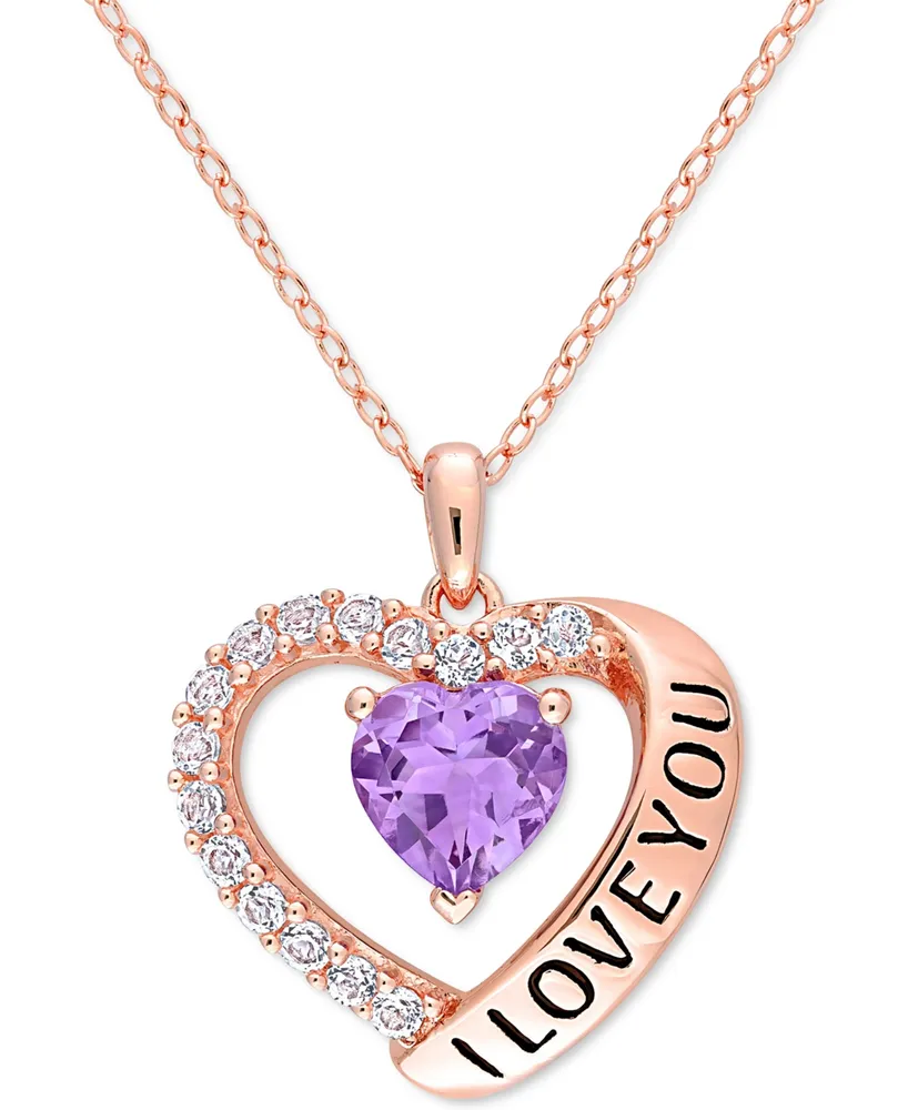 Amethyst (1 ct. t.w.) & White Topaz (5/8 ct. t.w.) "I Love You" 18" Heart Pendant Necklace in 18k Rose Gold-Plated Sterling Silver