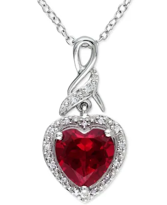 Lab-Grown Ruby (2-3/4 ct. t.w.) & Diamond (1/20 ct. t.w.) Heart 18" Pendant Necklace in Sterling Silver