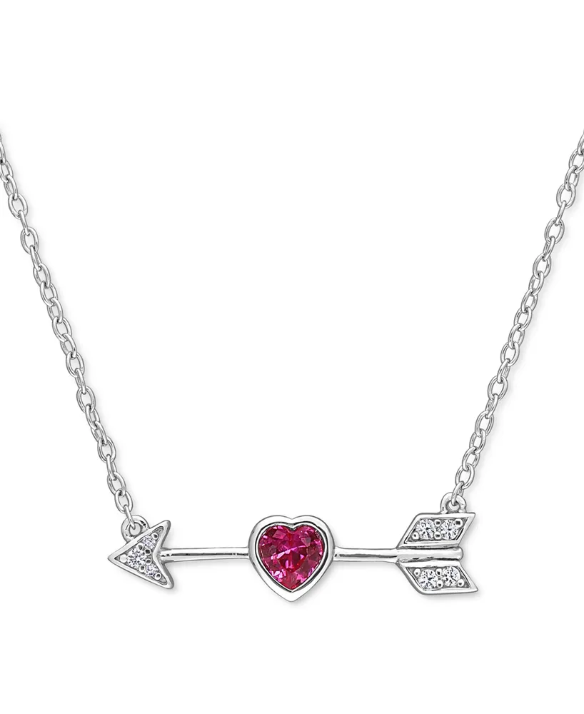 Lab-Grown Ruby (1/3 ct. t.w.) & Lab-Grown White Sapphire Heart & Arrow 18" Pendant Necklace in Sterling Silver