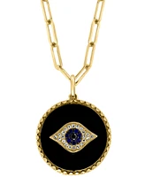 Effy Onyx, Sapphire (1/20 ct. t.w.) & Diamond (1/10 ct. t.w.) Evil Eye 18" Pendant Necklace in 14k Gold