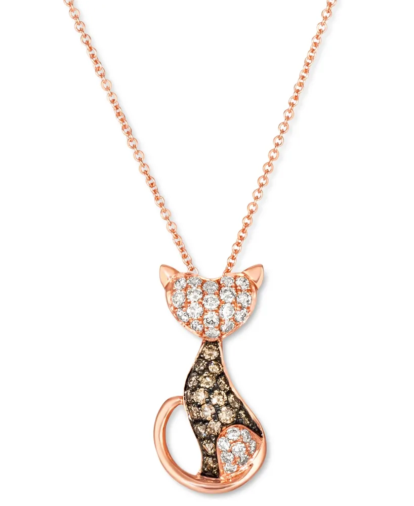 Diamond Cat Necklace with 10K Rose Gold in Sterling Silver
