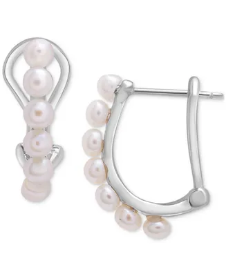 Cultured Freshwater Button Pearl (4mm) Leverback Hoop Earrings in Sterling Silver