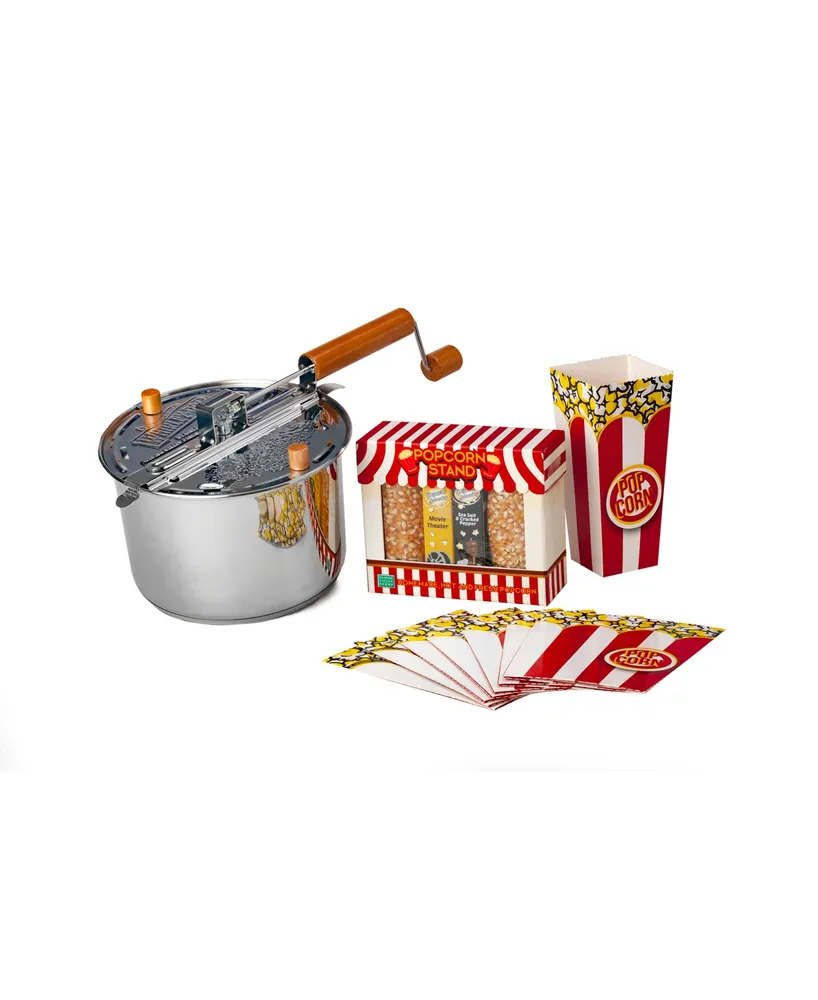 Wabash Valley Farms Retro Popcorn Popping Necessities Set with Stainless Steel Whirley-Pop