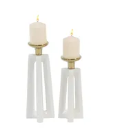 CosmoLiving by Cosmopolitan Set of 2 White Ceramic Modern Candle Holder, 12", 14"