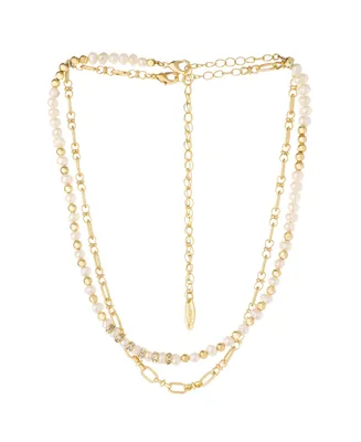 Ettika Beaded Freshwater Pearl Chain Necklace Set - Gold
