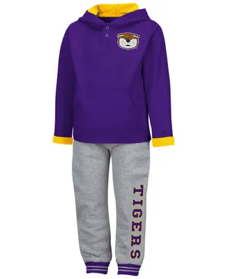 Toddler Boys and Girls Purple, Heathered Gray Lsu Tigers Poppies Hoodie Sweatpants Set, Pack of 2