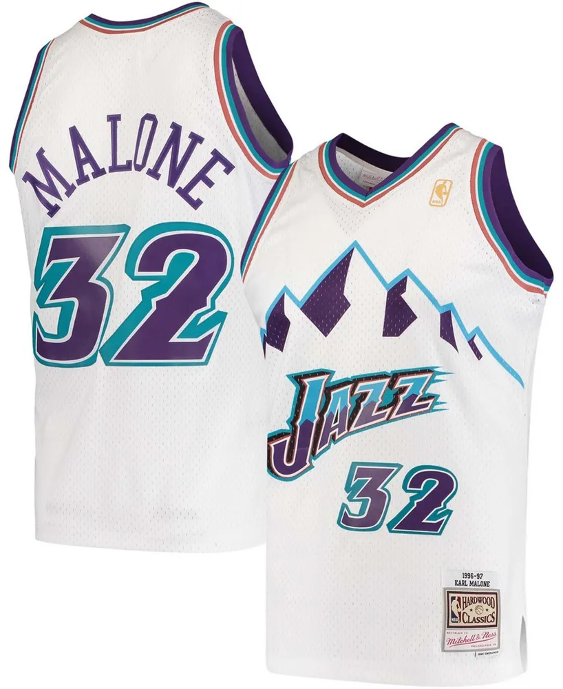 Men's Karl Malone White Utah Jazz Hardwood Classics 1996-97 Swingman Jersey