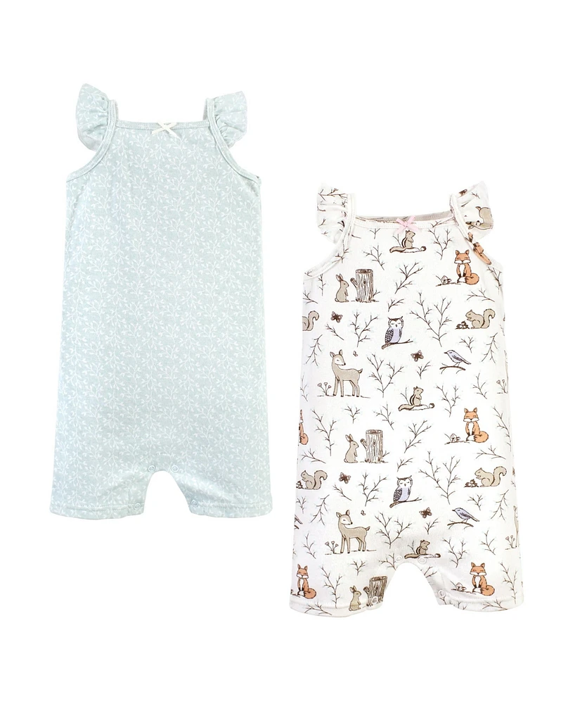Hudson Baby Baby Girls Hudson Cotton Rompers, Enchanted Forest, 9-12 Months