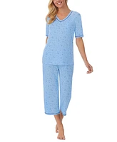 Cuddl Duds Printed Elbow-Sleeve Top & Capri Pants Pajama Set