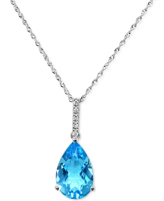 Blue Topaz (5 ct. t.w.) & Diamond Accent Pendant Necklace in 14k White Gold, 16" + 2" extender