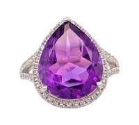 Amethyst (6 ct. t.w.) & White Topaz (1/2 ct. t.w.) Teardrop Halo Ring in Sterling Silver (Also in Smoky Quartz & Green Quartz)