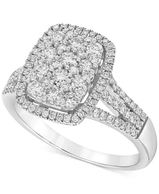 Diamond Halo Cluster Multirow Engagement Ring (1 ct. t.w.) in 14k White Gold