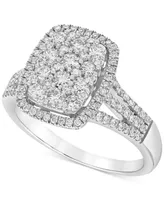 Diamond Halo Cluster Multirow Engagement Ring (1 ct. t.w.) in 14k White Gold